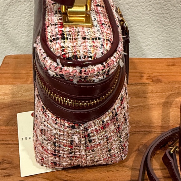Ted Baker Pink and Burgundy Tweed Mini Bag crossbody like new - Picture 7 of 10